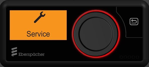 Heater controller showing Service with the dial ring lit red