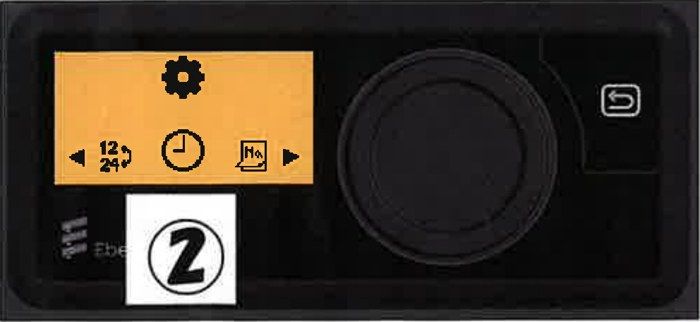 Gear icon on top, flashing clock icon below